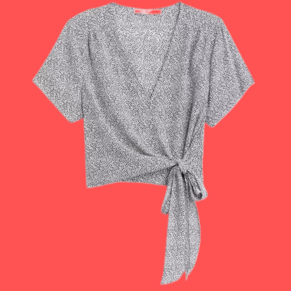 Lush Abstract Print Faux Wrap Cropped Blouse